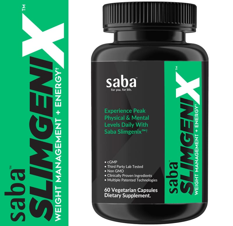 Saba Slimgenix X weight management and energy supplement bottle